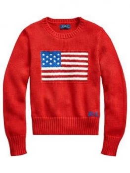 Image of Ralph Lauren Girls Knitted Flag Jumper - Red