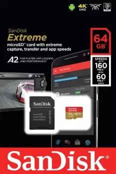 Image of SanDisk Extreme 160MBs microSDXC Memory Card - 64GB