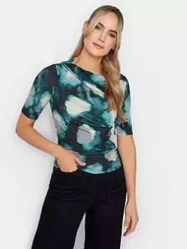 Image of Long Tall Sally Draped Printed Ity Top, Blue, Size 10, Women