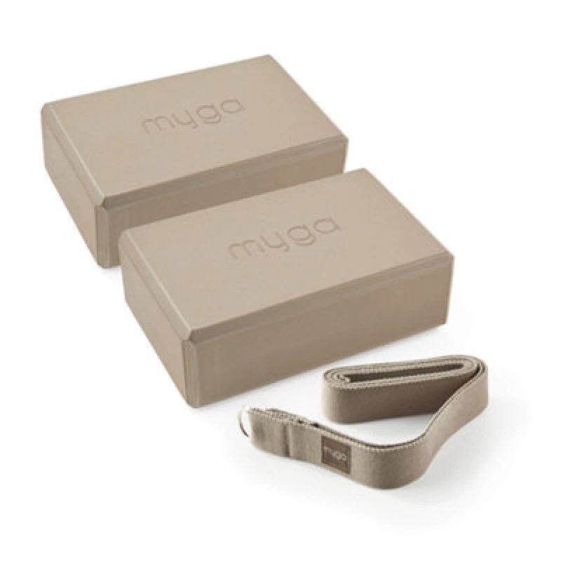 Image of Myga Pair Of Yoga Blocks & Strap Wood