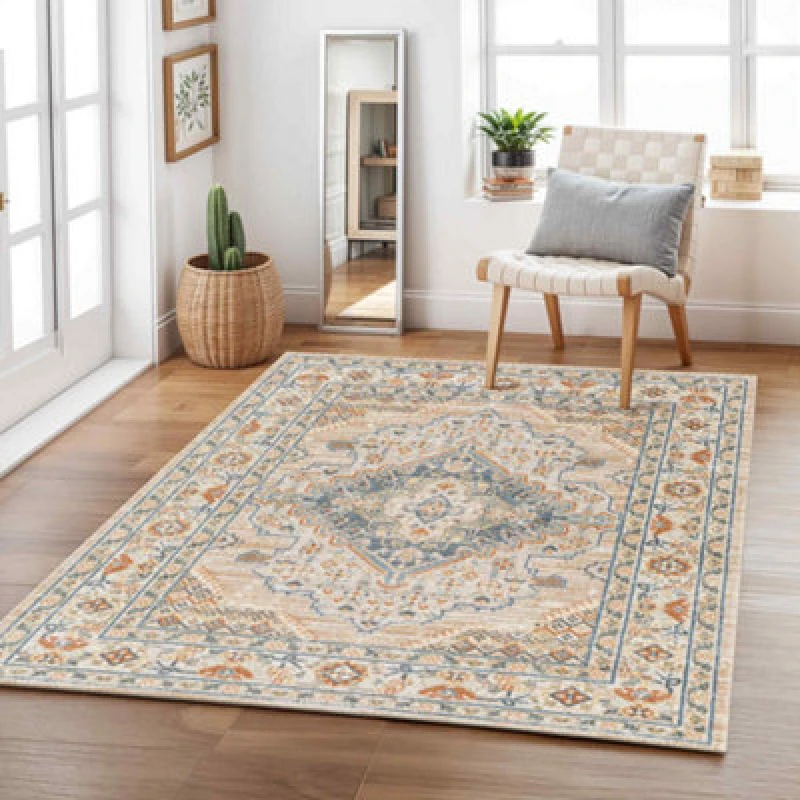 Image of Livabliss Machine Washable Oriental Boho Oatmeal/rust Marion Runner Rug 80 X 220 Cm - Easy Care, Ideal For Hallway Or Beside The Bed