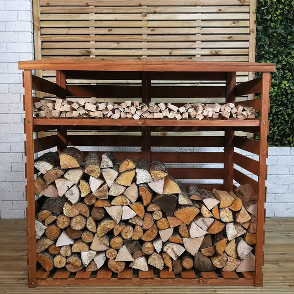 Image of 122cm x 122cm Large Wooden Outdoor Garden Patio Log Store Shed with Shelf