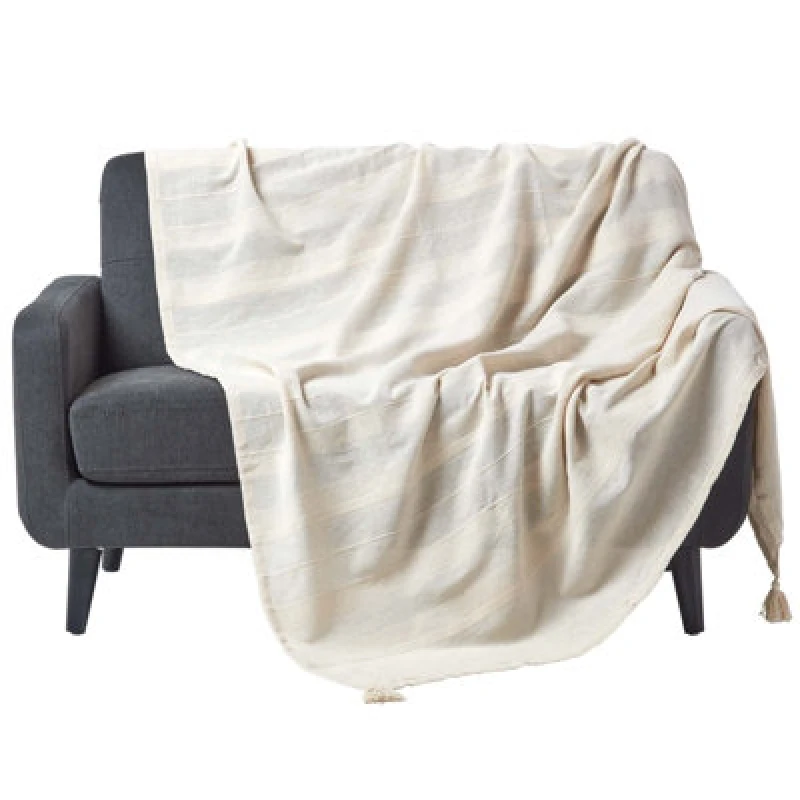 Image of Homescapes Cotton Rajput Ribbed Natural Throw, 150 X 200 Cm
