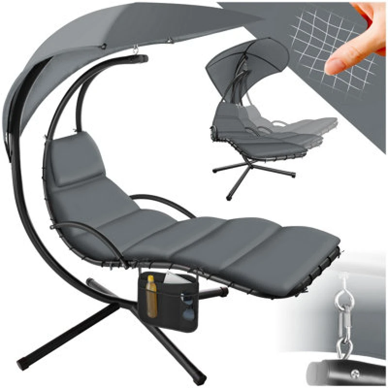 Image of Tectake Hanging Chair Elaria - Large Sun Canopy With Uv-Protection, Sturdy - Grey - 1