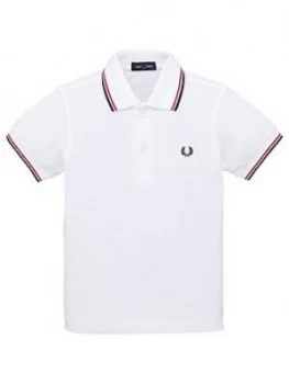 Image of Fred Perry Boys Core Twin Tipped Short Sleeve Polo Shirt - White, Size 5-6 Years