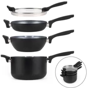Image of Russell Hobbs 4 Piece Stackable Metallic Marble Pan Set