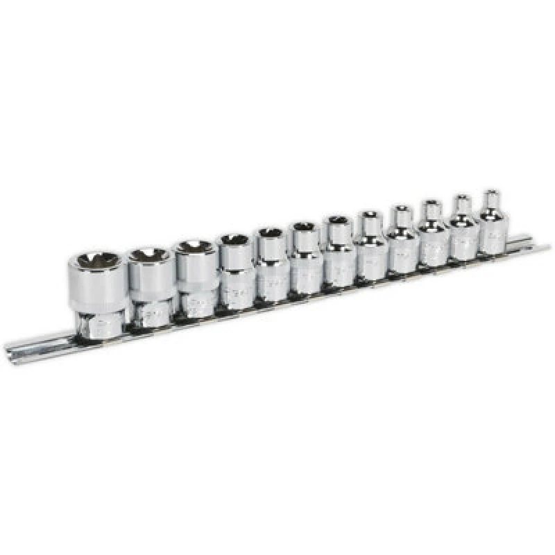 Image of Loops 12 PACK TRX Star Female Socket Set - 3/8" Square Drive - E4 to E20 TORX Knurled Multi