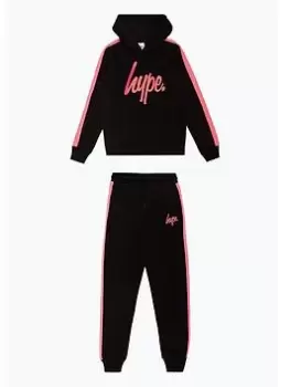 Hype Girls Black Pink Panel Script Tracksuit, Black, Size Age: 3-4 Years, Women