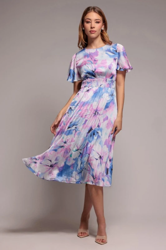 Image of Goddiva Pleated dress For Her Goddiva Flutter Midi Bleu Female 38