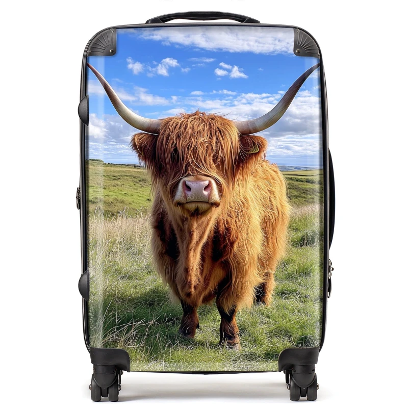 Image of Warren Reed - Designer Highland Cow In Summer Suitcase Size: Medium Multicolor Unisex Medium