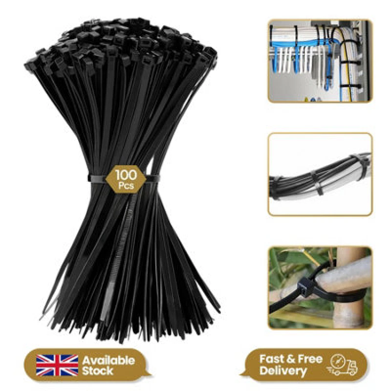 Image of Shatchi 100 Pcs 200mm X 4.8mm Strong Black Nylon Plastic Cable Ties Zip Tie Wraps Organizer