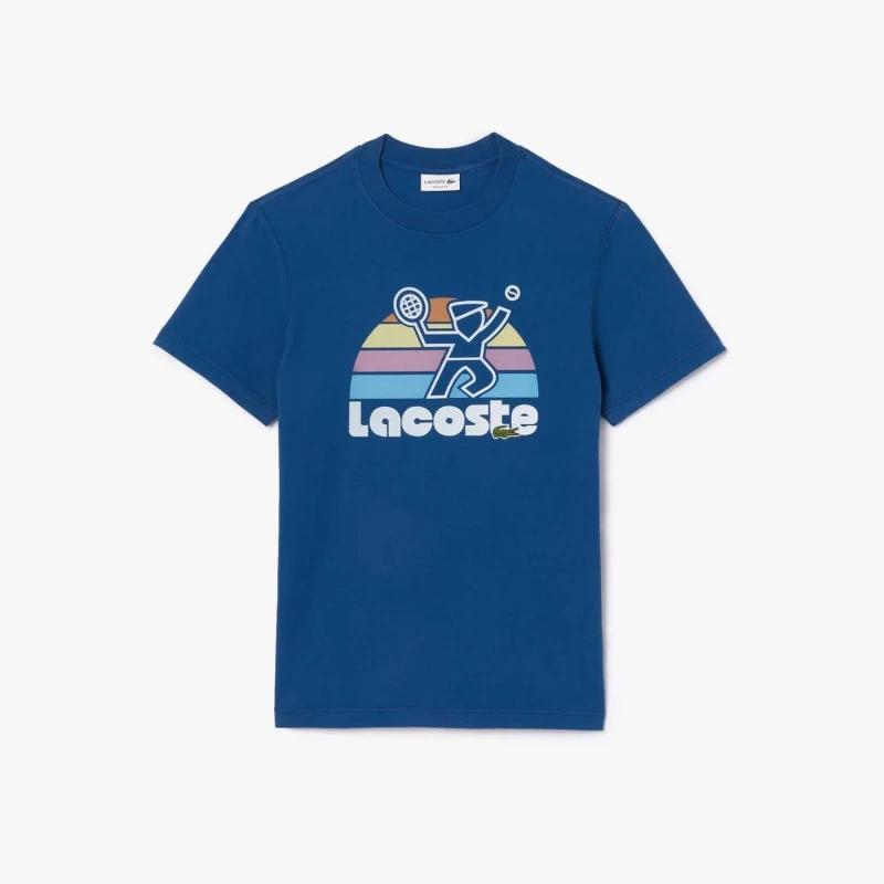 Image of Lacoste Washed Effect Tennis Paris T-Shirt Blue male XS