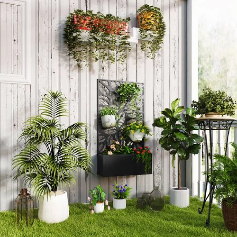 Image of Outsunny Outsunny Garden Bed with Privacy Screen, Metal Raised Planter Black
