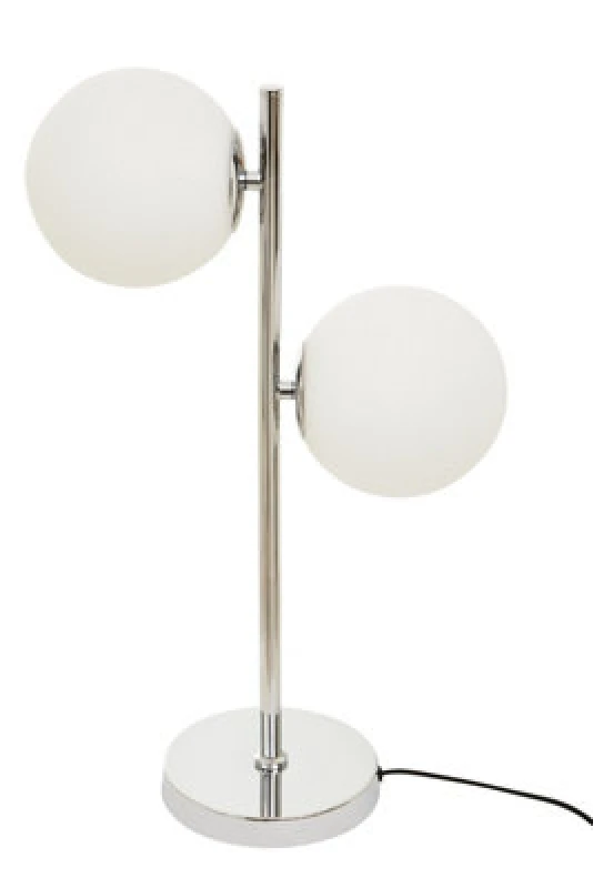 Image of Orsina White Glass And Chrome Table Lamp, Twin Globe Modern Lamp With Sturdy Base, Sleek Chrome Finish Table Light