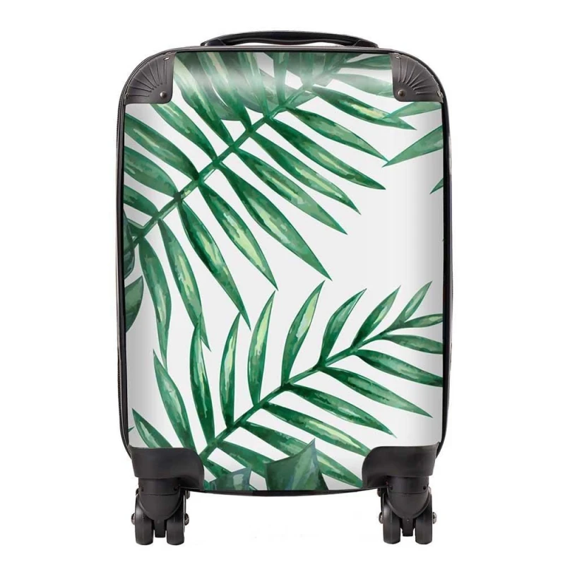 Image of Warren Reed - Designer Watercolour Tropical Leaves Suitcase in Green Size: Large Green Unisex Large