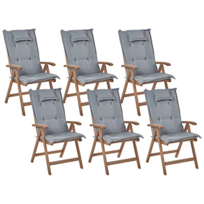 Image of Beliani Set Of 6 Garden Chairs With Cushions Amantea Acacia Wood Grey