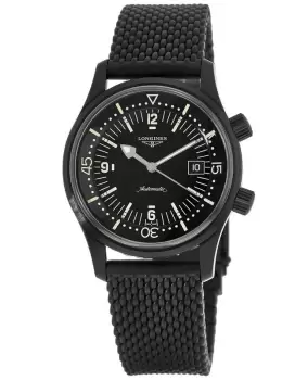 image of Longines Legend Diver Automatic Black Dial Black Rubber Strap Mens Watch L3.774.2.50.9 L3.774.2.50.9