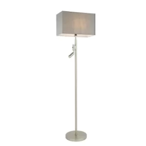Image of Owen Rectangular Floor Lamp With Reading Light Matt Nickel Plate, Grey Fabric Shade