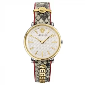 Versace V-Circle Ladies Patterned Leather Strap Watch