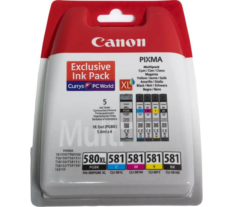 Image of Canon PGI-580XL / CLI-581 CMYK Ink Cartridges - Multipack, Magenta,Black,Yellow,Cyan 8714574679174