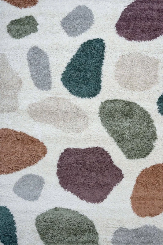 Image of THE RUGS Moodi Pebble Design Shaggy Soft High Pile Living Room Rug & Runner Size: 80cm x 150cm Multicolor Unisex 80cm x 150 cm