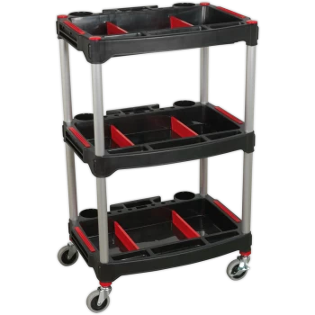 image of Sealey 3 Shelf Composite Trolley with Parts Storage Black / Red