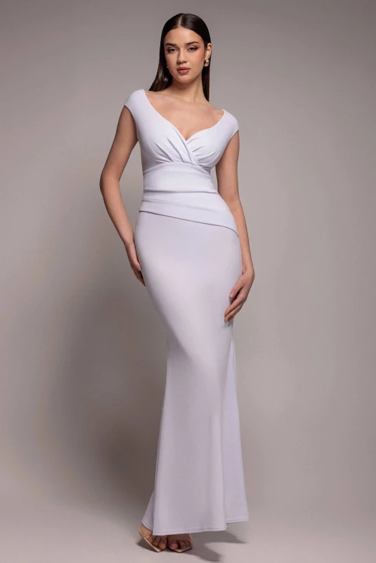 Image of Goddiva Womens Bardot Pleated Maxi Dress in White Size: 8 White Female 8