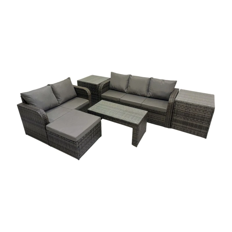 Image of Fimous 3 Seater Sofa Love Sofa Coffee Table with Big Footstool 2 Side Tables in Dark Grey Dark Grey Unisex