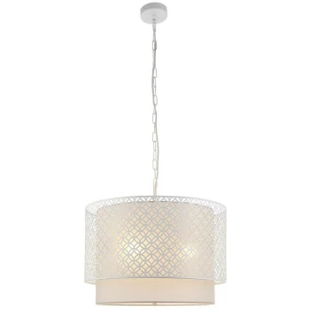 Image of Endon Directory Lighting - Endon Gilli - 3 Light Round Ceiling Pendant Chalk White & Pale Grey Cotton, E27