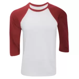 image of Canvas Mens 3/4 Sleeve Baseball T-Shirt (L) (White/Red)