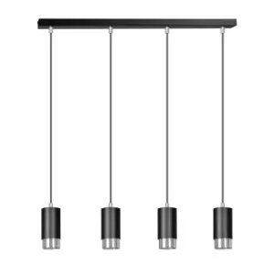 image of Fumiko Black/Chrome Bar Pendant Ceiling Light 4x GU10