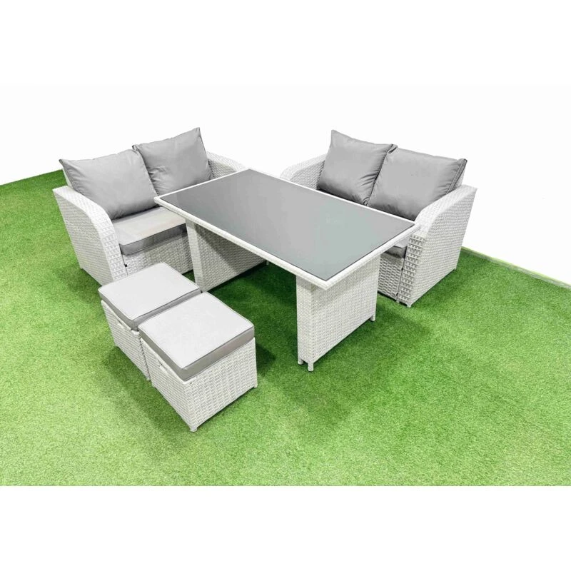 Image of Fimous 5 Pieces Outdoor PE Rattan Sofa Set with 2 Small Stools Light Grey Light Grey Unisex
