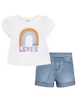 Levis Baby Girl Rainbow Top And Short Set - White, Size 6 Months