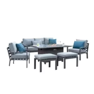 Image of Titchwell 7 Seater Lounge Set with Fire Pit Table Dark Grey
