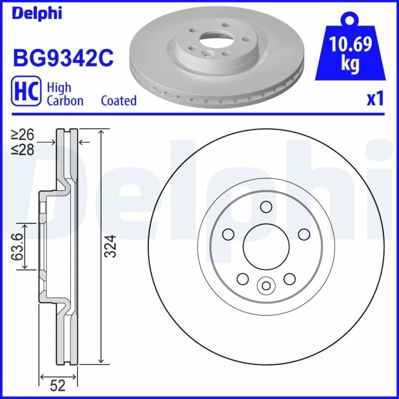 Image of DELPHI Brake disc DELPHI BG9342C