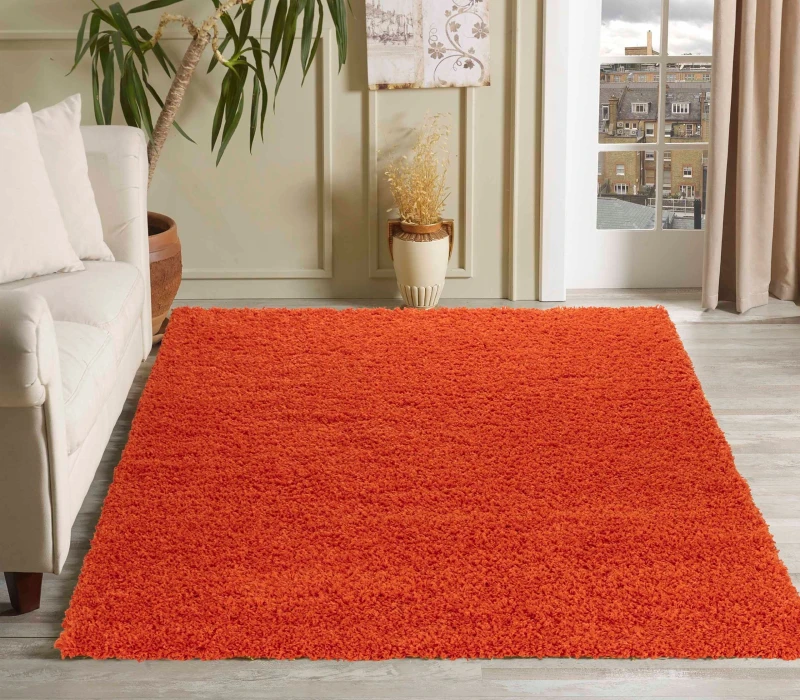 Image of Desire Rugs Plain Living Room Shaggy Area Rugs Orange 160X230 Cm