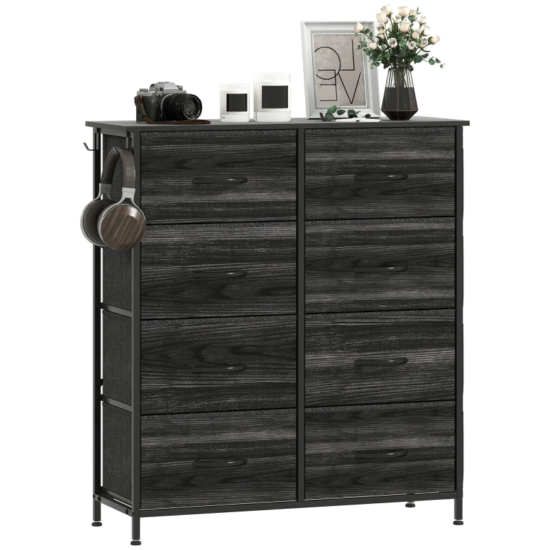 Image of HOMCOM Fabric Chest of Drawers, 8 Drawer Dresser for Bedroom, Natural Wood, Yellow 83D-064V02ND