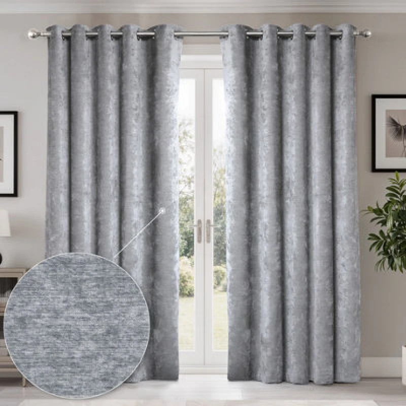 Image of Emma Barclay Canterbury Blackout Chenille Eyelet Curtains, Charcoal - 46 X 54" Pair