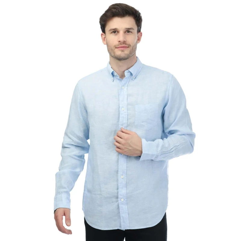 Image of Gant Regular Fit Linen Shirt - Blue Blue M