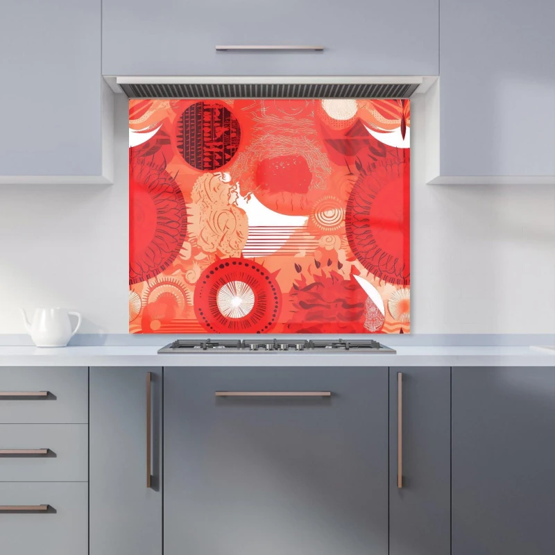 Image of Warren Reed - Designer Abstract Red Sun pattern Kitchen Splashback Size: 700mm x 650mm Red Unisex 700mm x 650mm