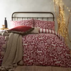 Image of Skandi Woodland Brushed Cotton 100% Cotton Duvet Cover Set Wild Berry, Wild Berry / King