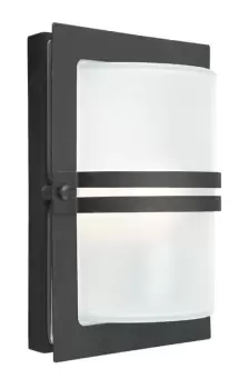 image of 1 Light Outdoor Frosted Flush Wall Light Black IP54, E27