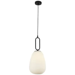 Image of Searchlight Elixir 1 Light Ribbed Glass Pendant, Opal Glass, Black