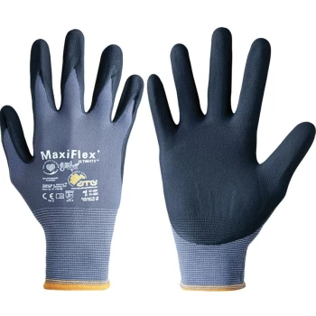 image of 42-874 MaxiFlex Ultimate Palm-side Coated Grey/Black Gloves - Size 10 - ATG