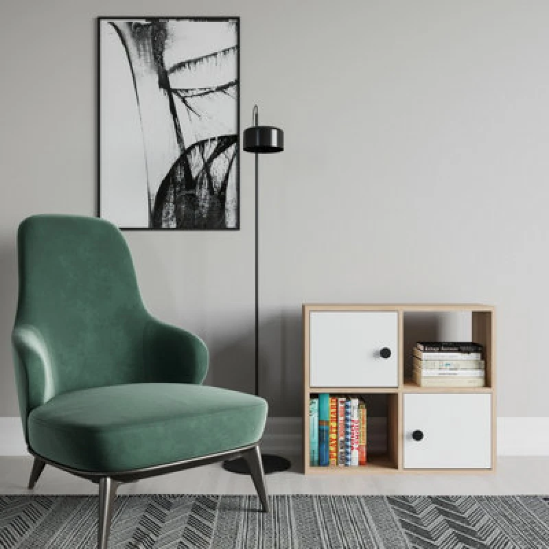 Image of Decorotika Tuttle 2-Tier And 2 Cabinets Bookcase Oak & White