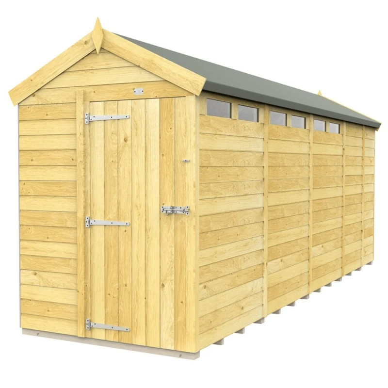 Image of Buttercup Farm 5 x 17 Feet Apex Security Shed - Single Door - L503 x W147 x H217cm in Brown Brown Unisex
