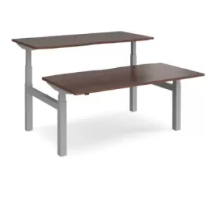 Image of Height Adjustable Desk Back To Back Rectangular Desks 1600mm Walnut Tops With Silver Frames Elev8 Touch