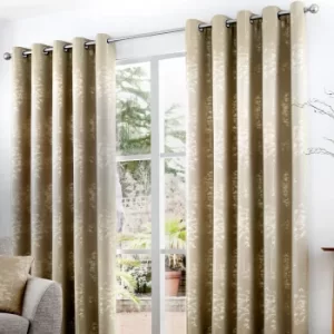 image of Curtina Elmwood Stone Eyelet Curtains Stone (Grey)