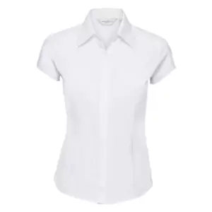 Image of Russell Collection Ladies Cap Sleeve Polycotton Easy Care Fitted Poplin Shirt (4XL) (White)