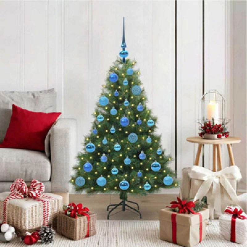 Image of vidaXL Artificial Christmas Tree with 150 LEDs & Blue Balls Green 120cm PE and PVC, Green 3397764